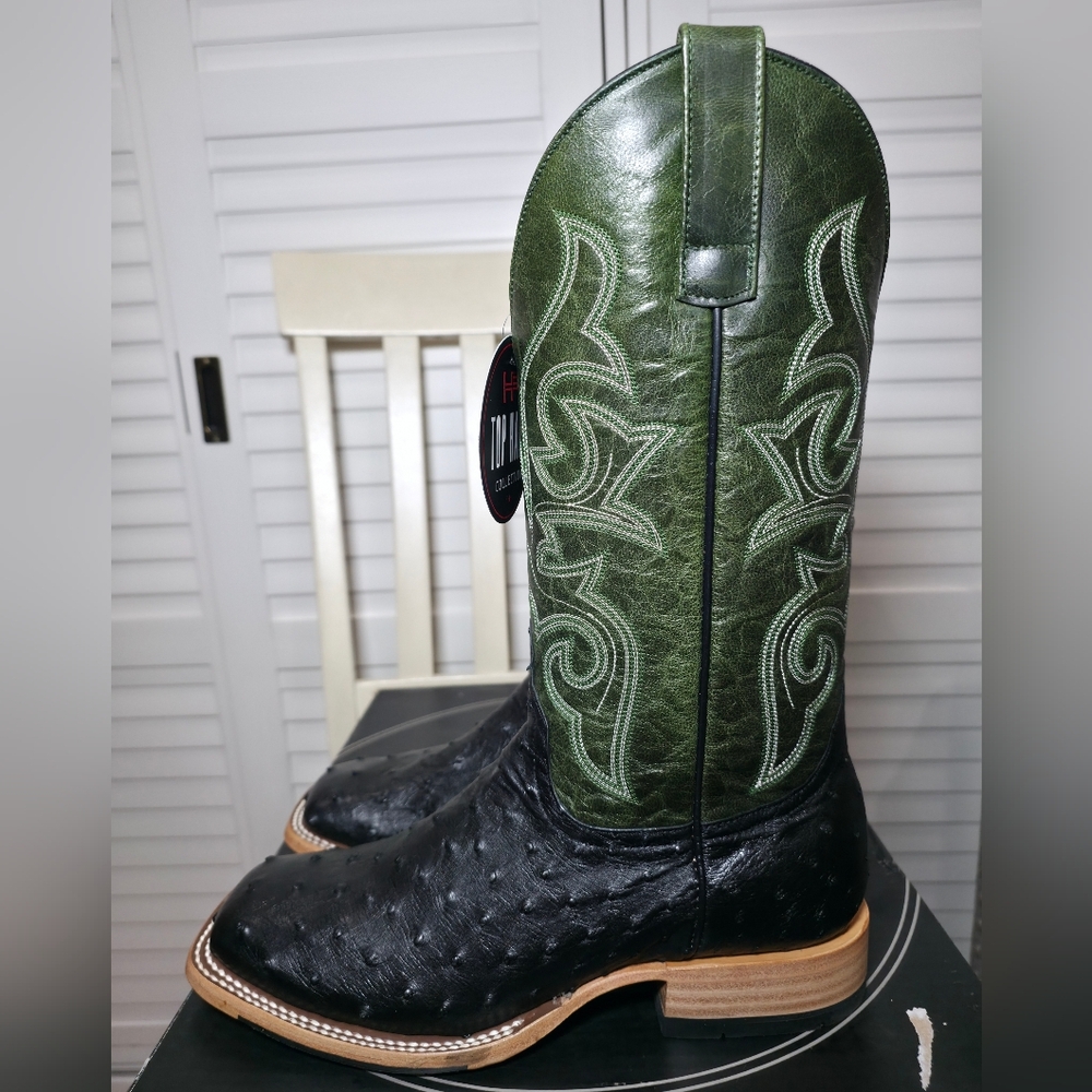 Horse Power Black Ostrich Square Toe Boots HP8004 Men's Size 10 D